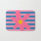 Joyful Flower and Stripes Floral Pink Blue Yellow Bath Mat Gallery Image 1