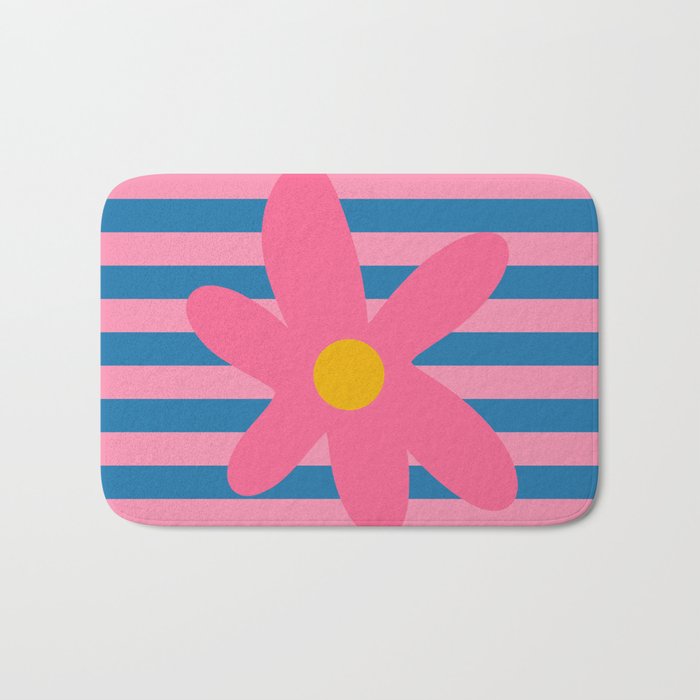 Joyful Flower and Stripes Floral Pink Blue Yellow Bath Mat Gallery Image 1
