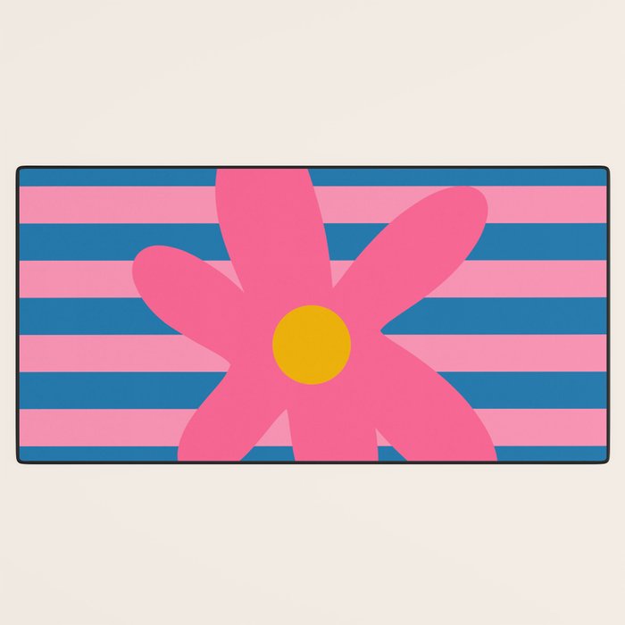 Joyful Flower and Stripes Floral Pink Blue Yellow Desk Mat Gallery Image 3