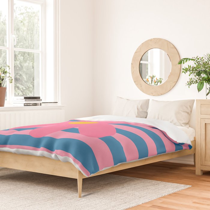 Joyful Flower and Stripes Floral Pink Blue Yellow Duvet Cover Gallery Image 2