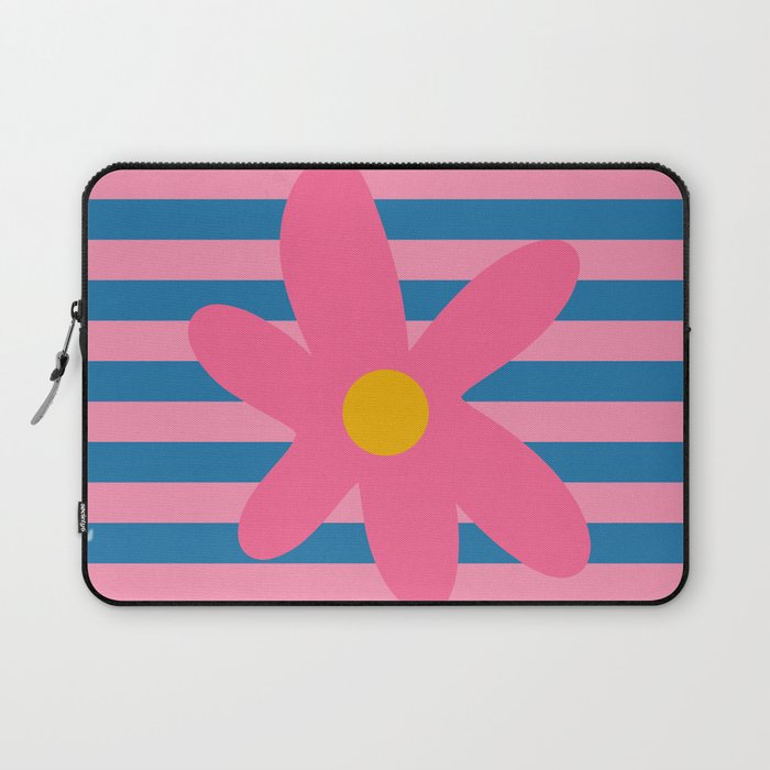Joyful Flower and Stripes Floral Pink Blue Yellow Laptop Sleeve Gallery Image 1