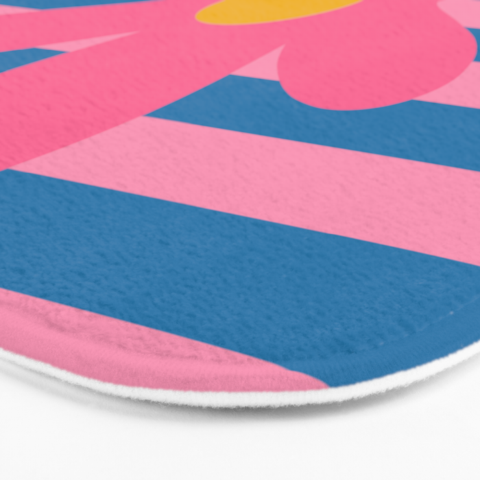Joyful Flower and Stripes Floral Pink Blue Yellow Bath Mat Gallery Image 3