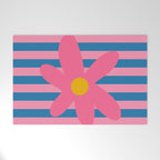 Joyful Flower and Stripes Floral Pink Blue Yellow Welcome Mat Gallery Image 1