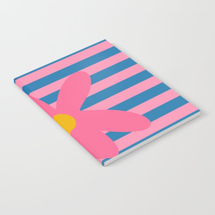 Joyful Flower and Stripes Floral Pink Blue Yellow Notebook Gallery Image 1