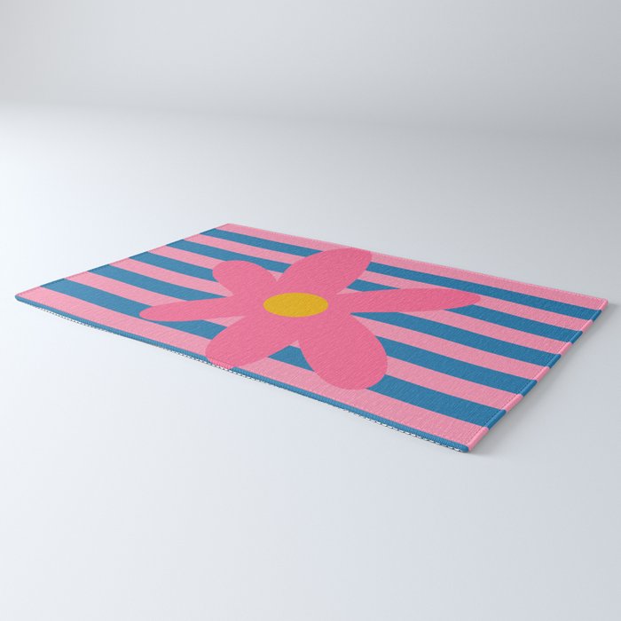 Joyful Flower and Stripes Floral Pink Blue Yellow Rug Gallery Image 3