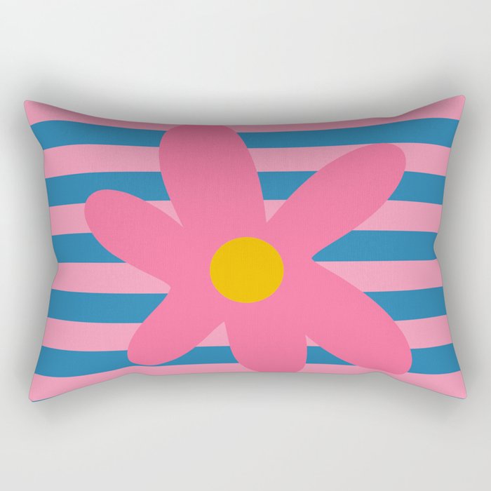 Joyful Flower and Stripes Floral Pink Blue Yellow Rectangular Pillow Gallery Image 1