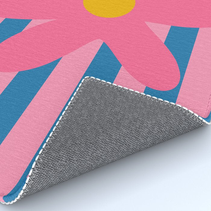 Joyful Flower and Stripes Floral Pink Blue Yellow Rug Gallery Image 4
