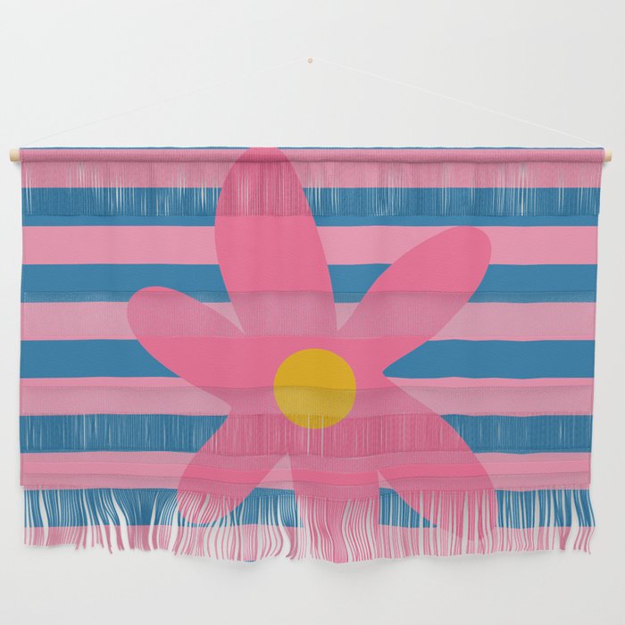 Joyful Flower and Stripes Floral Pink Blue Yellow Wall Hanging Gallery Image 1