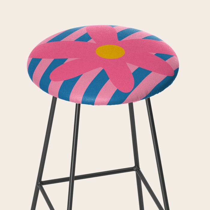 Joyful Flower and Stripes Floral Pink Blue Yellow Stool Gallery Image 2