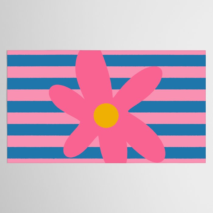 Joyful Flower and Stripes Floral Pink Blue Yellow Tablecloth Gallery Image 2