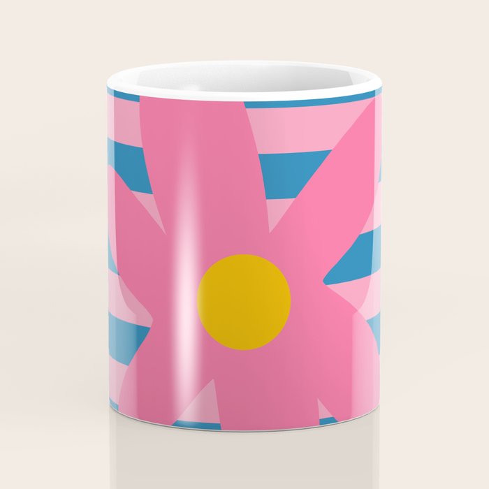 Joyful Flower and Stripes Floral Pink Blue Yellow Coffee Mug Gallery Image 4