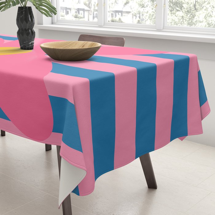 Joyful Flower and Stripes Floral Pink Blue Yellow Tablecloth Gallery Image 3