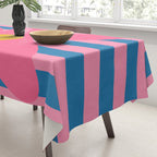 Joyful Flower and Stripes Floral Pink Blue Yellow Tablecloth Gallery Image 3