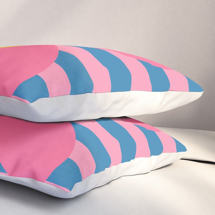 Joyful Flower and Stripes Floral Pink Blue Yellow Pillow Sham Gallery Image 3