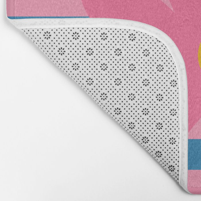 Joyful Flower and Stripes Floral Pink Blue Yellow Bath Mat Gallery Image 2