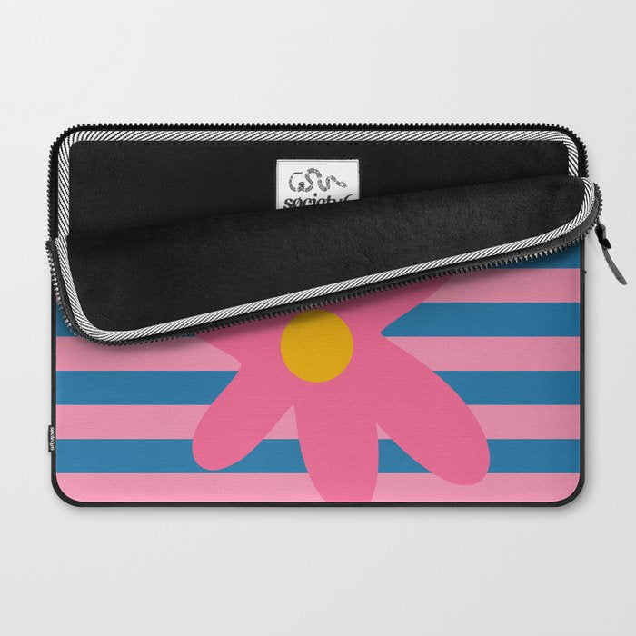 Joyful Flower and Stripes Floral Pink Blue Yellow Laptop Sleeve Gallery Image 2