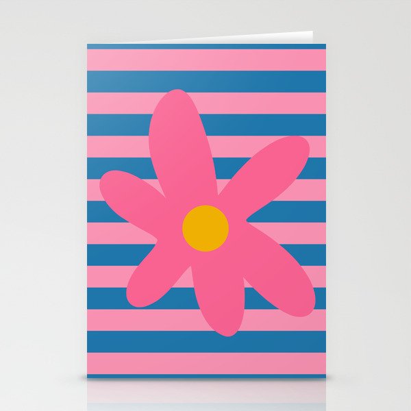 Joyful Flower and Stripes Floral Pink Blue Yellow Stationery Card Gallery Image 2