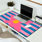 Joyful Flower and Stripes Floral Pink Blue Yellow Desk Mat Gallery Image 2
