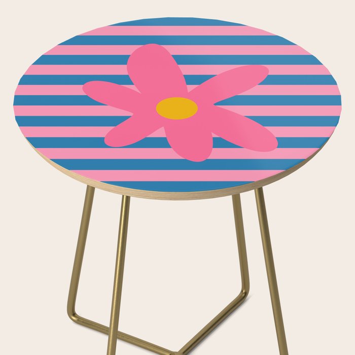 Joyful Flower and Stripes Floral Pink Blue Yellow Side Table Gallery Image 2