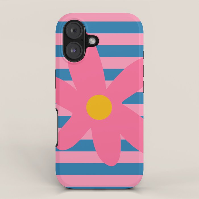 Joyful Flower and Stripes Floral Pink Blue Yellow iPhone Case Gallery Image 1