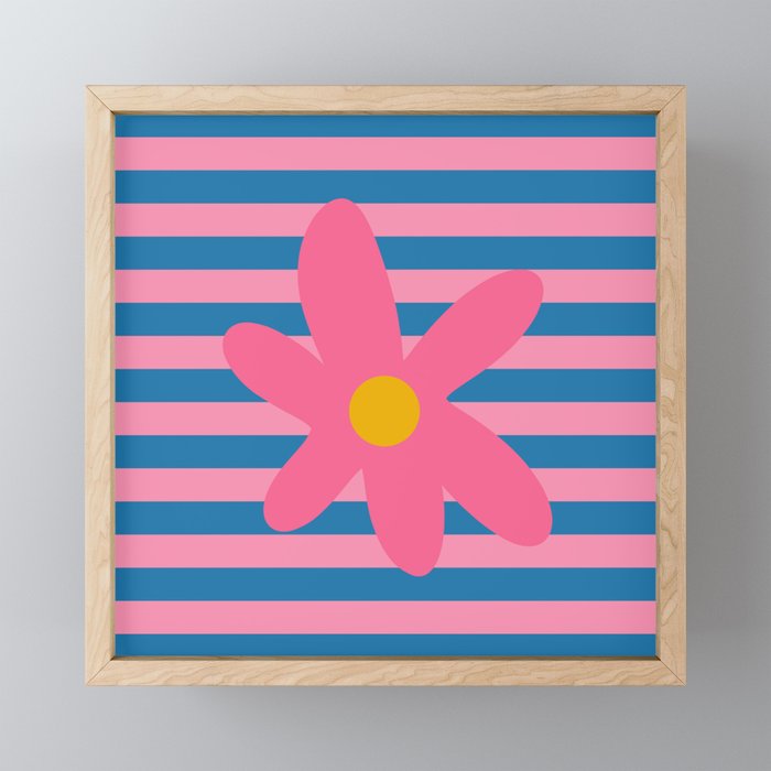 Joyful Flower and Stripes Floral Pink Blue Yellow Mini Art Print Gallery Image 1