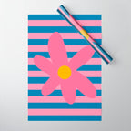 Joyful Flower and Stripes Floral Pink Blue Yellow Wrapping Paper Gallery Image 1