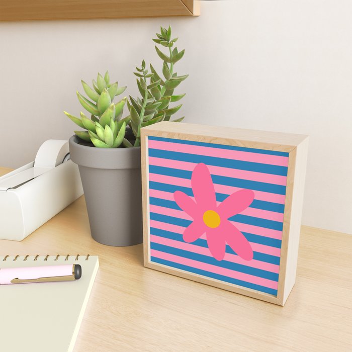 Joyful Flower and Stripes Floral Pink Blue Yellow Mini Art Print Gallery Image 2