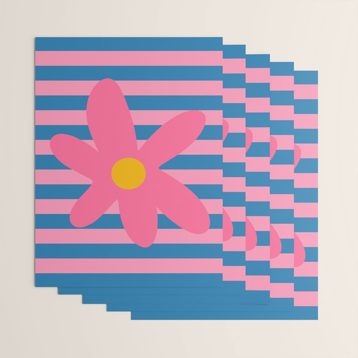 Joyful Flower and Stripes Floral Pink Blue Yellow Wrapping Paper Gallery Image 3