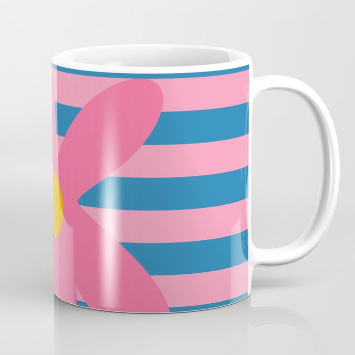 Joyful Flower and Stripes Floral Pink Blue Yellow Coffee Mug Gallery Image 1