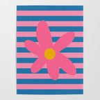 Joyful Flower and Stripes Floral Pink Blue Yellow Poster Gallery Image 4