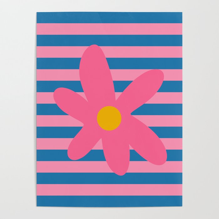 Joyful Flower and Stripes Floral Pink Blue Yellow Poster Gallery Image 4