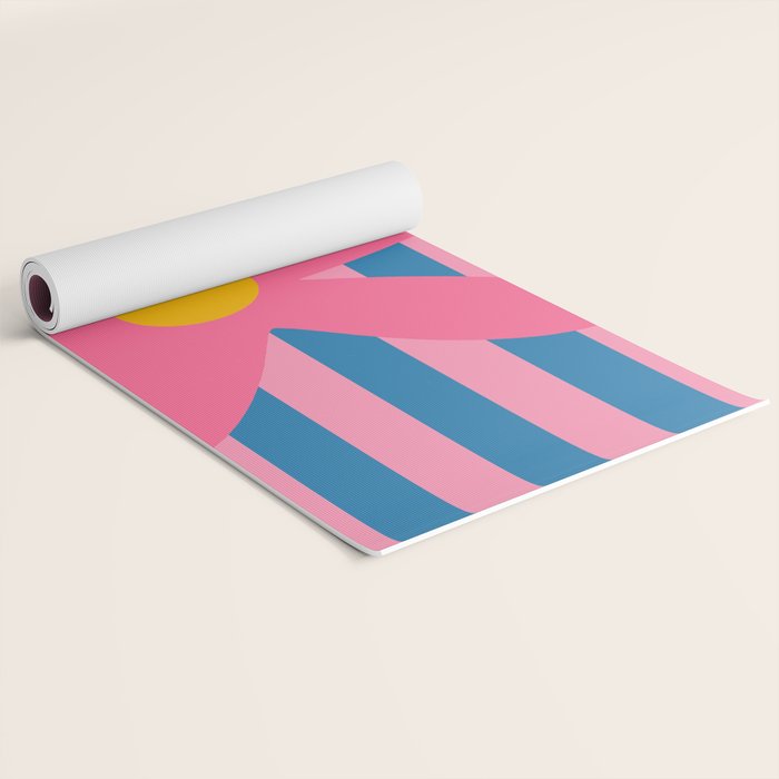 Joyful Flower and Stripes Floral Pink Blue Yellow Yoga Mat Gallery Image 2