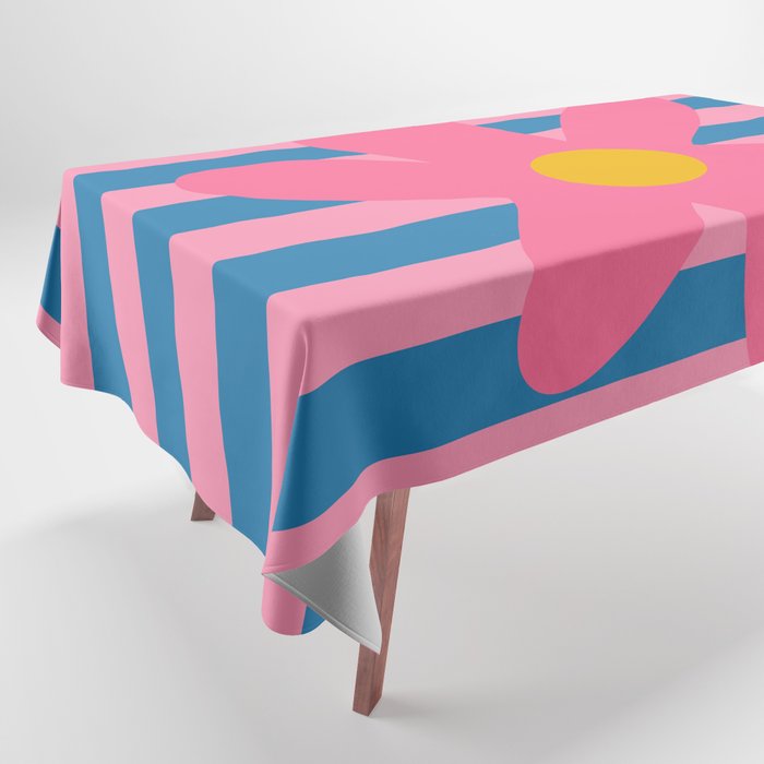 Joyful Flower and Stripes Floral Pink Blue Yellow Tablecloth Gallery Image 1