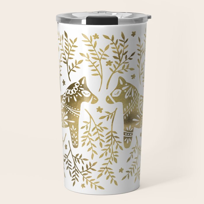 Swedish Dala Horses - Gold Palette Travel Mug Gallery Image 1