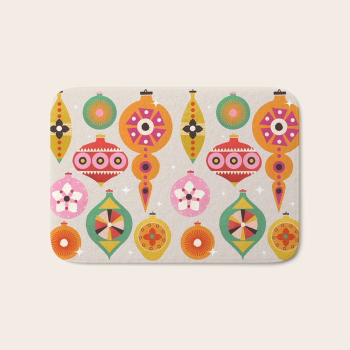 Christmas Tree Retro Ornaments Bath Mat Gallery Image 1