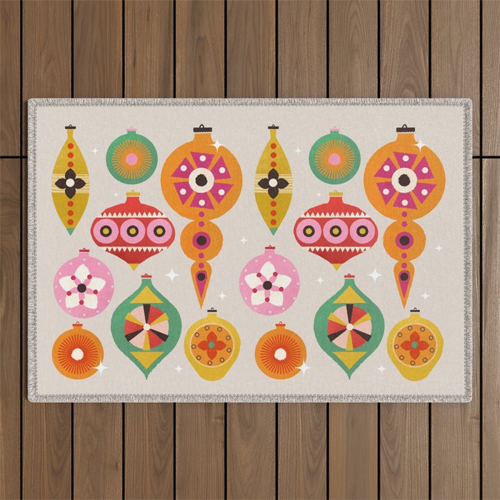 Christmas Tree Retro Ornaments Outdoor Rug Gallery Image 1