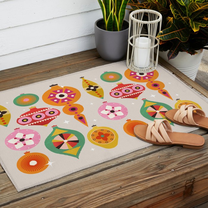 Christmas Tree Retro Ornaments Outdoor Rug Gallery Image 2