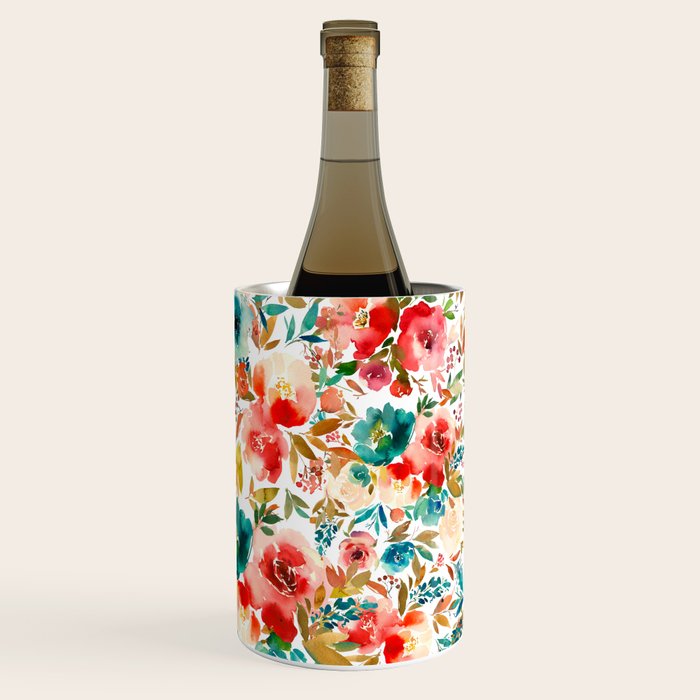 Red Turquoise Teal Floral Watercolor Wine Chiller Gallery Image 1