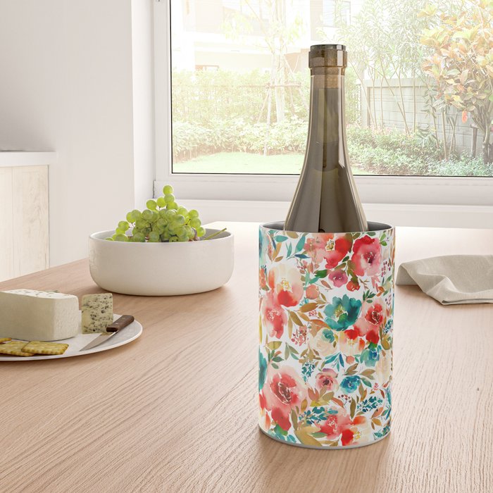 Red Turquoise Teal Floral Watercolor Wine Chiller Gallery Image 4