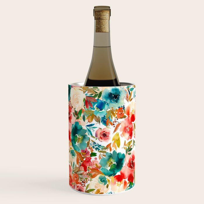 Red Turquoise Teal Floral Watercolor Wine Chiller Gallery Image 2