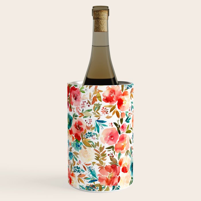 Red Turquoise Teal Floral Watercolor Wine Chiller Gallery Image 3