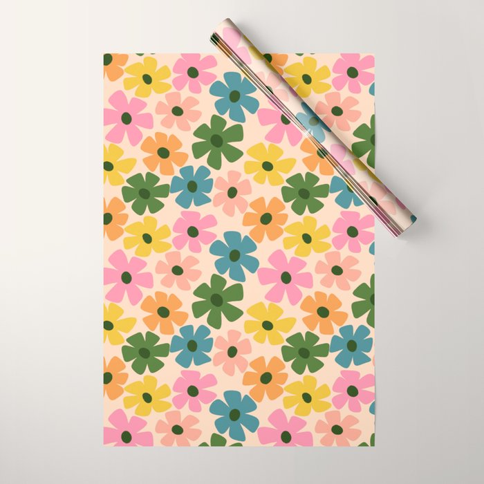 Retro Flower - Big Daisy Cream background Wrapping Paper Gallery Image 1