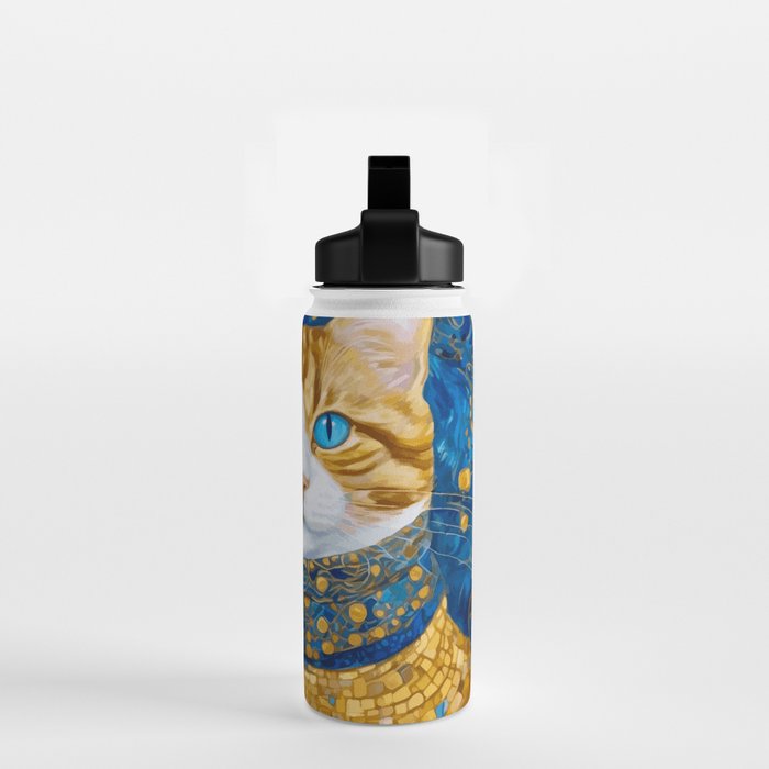Klimt Tabby Cat with Blue Eyes and Beautiful Scarf Water Bottle Gallery Image 2