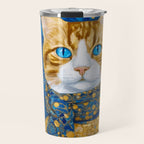 Klimt Tabby Cat with Blue Eyes and Beautiful Scarf Travel Mug Gallery Image 1