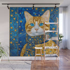 Klimt Tabby Cat with Blue Eyes and Beautiful Scarf Wall Mural Gallery Image 1
