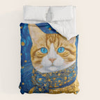 Klimt Tabby Cat with Blue Eyes and Beautiful Scarf Comforter Gallery Image 6