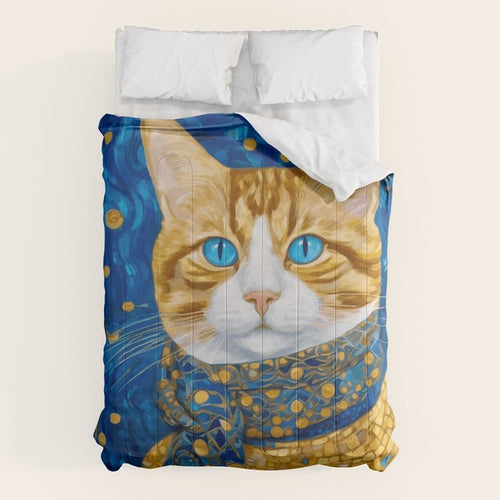 Klimt Tabby Cat With Blue Eyes And Beautiful Scarf Comforter Gallery Image 6