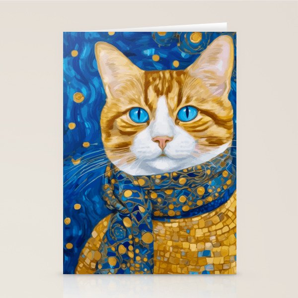 Klimt Tabby Cat with Blue Eyes and Beautiful Scarf Stationery Card Gallery Image 2