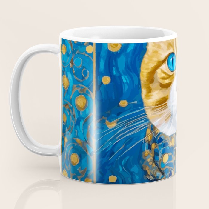 Klimt Tabby Cat with Blue Eyes and Beautiful Scarf Coffee Mug Gallery Image 3