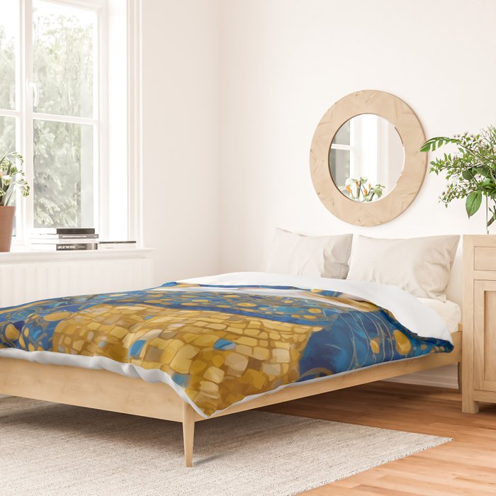 Klimt Tabby Cat with Blue Eyes and Beautiful Scarf Duvet Cover Gallery Image 2